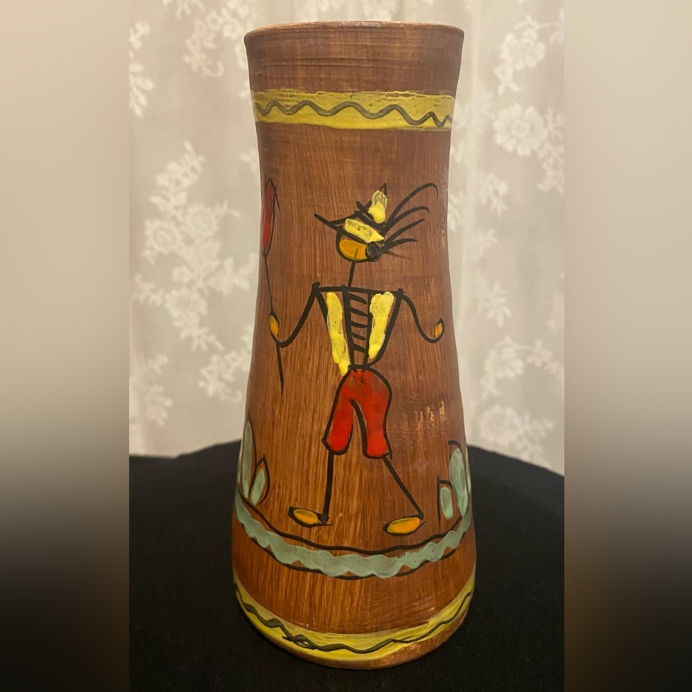 1950s “Florentine Original” Folk Art Terracotta Vase; Hand-painted; EUC, Italy